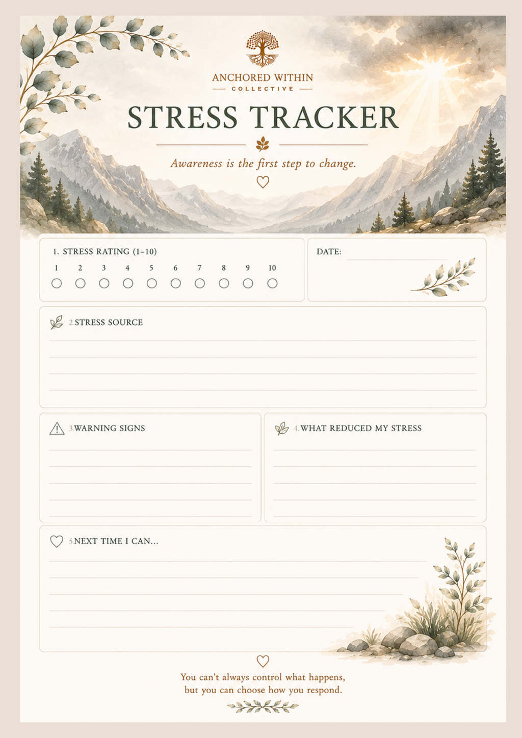 Emotional Wellness Tracker | A Printable Mood, Habit & Wellbeing Journal for Self-Awareness