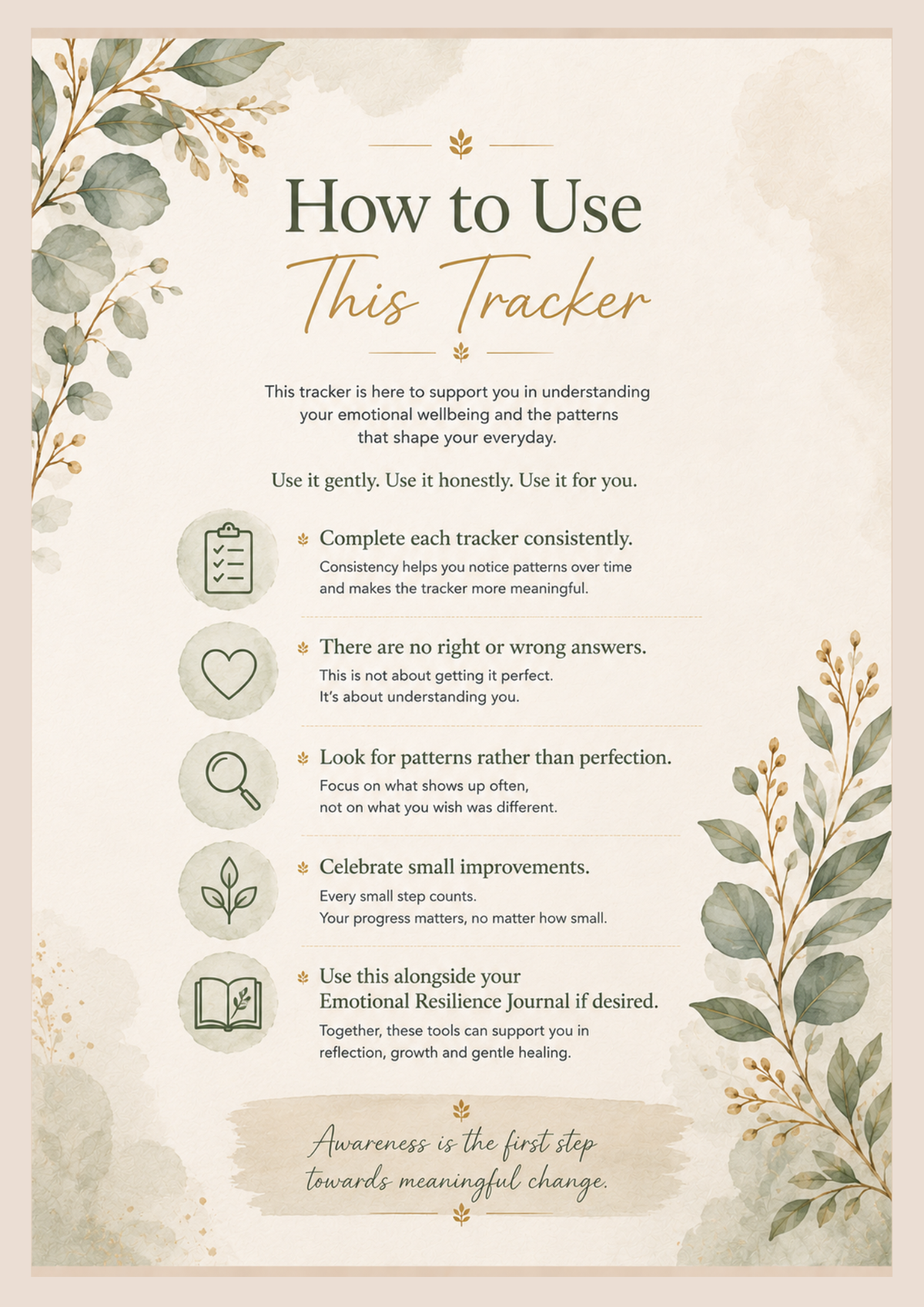 Emotional Wellness Tracker | A Printable Mood, Habit & Wellbeing Journal for Self-Awareness